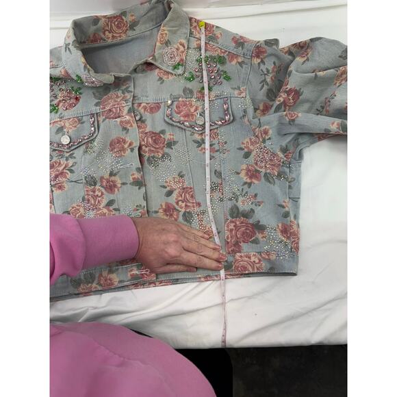Women's Custom Bling embelished and floral denim oversized jacket XL - Picture 14 of 15